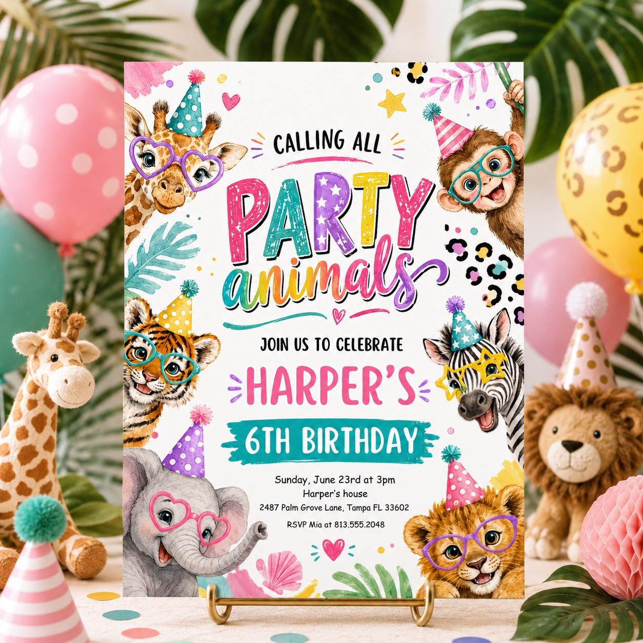Party Animals Birthday Invitation, Safari Birthday Invitation, Party Animals Birthday Invitation, any age, canva Template (Digital Template) __etsy:8046964527