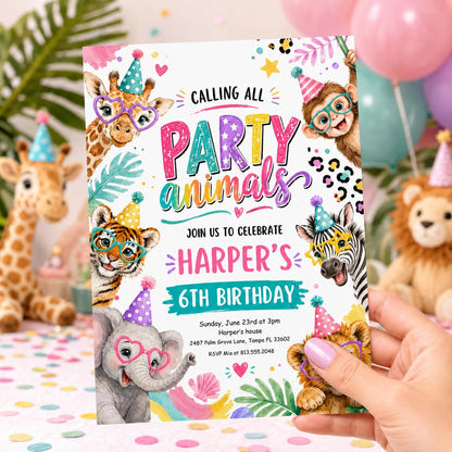 Party Animals Birthday Invitation, Safari Birthday Invitation, Party Animals Birthday Invitation, any age, canva Template (Digital Template) __etsy:8046964523