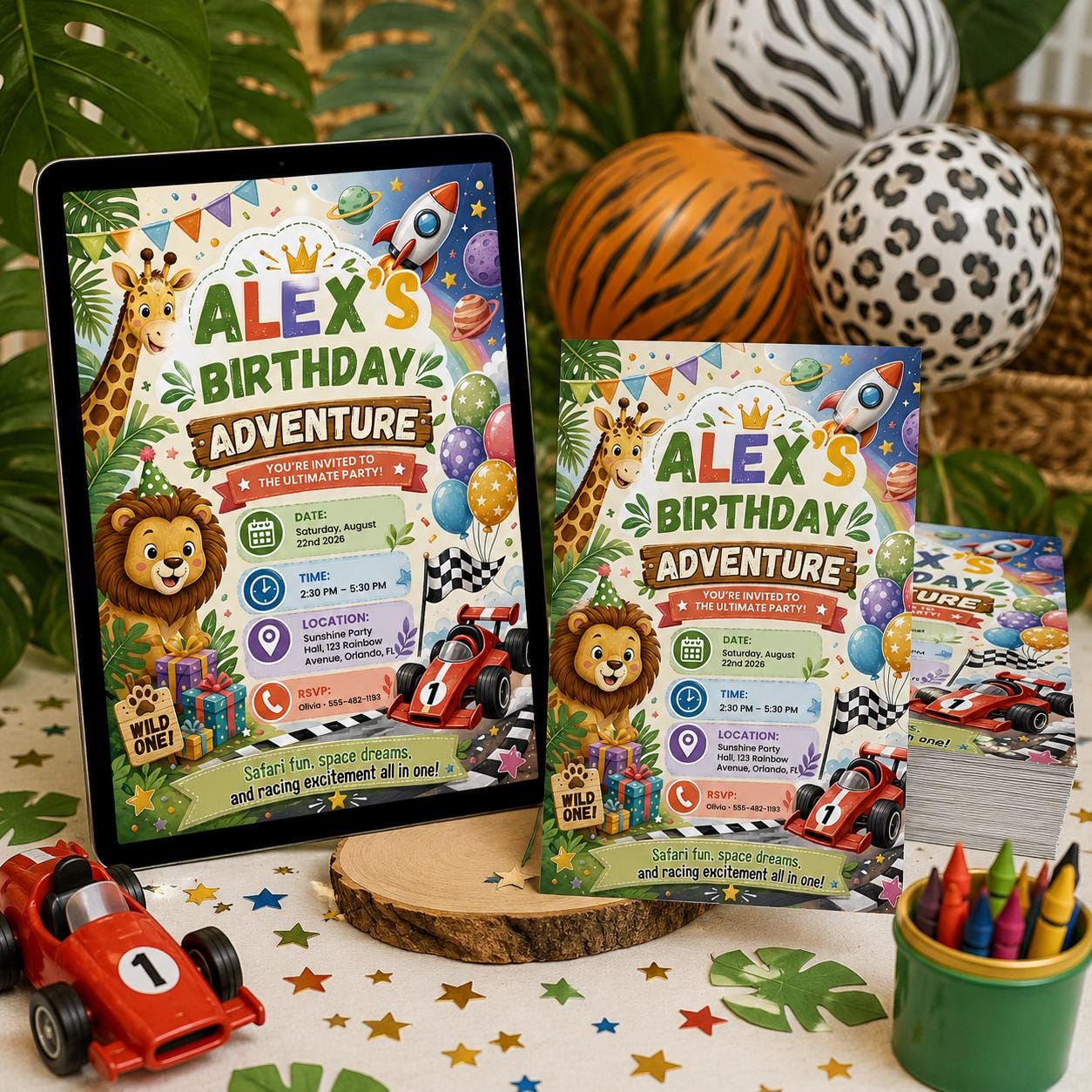 Party Animals Birthday Invitation Template, Boys Birthday Invite, Safari Zoo Animal Party Invite, Editable Canva Template __etsy:8103749655