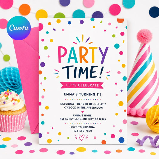 Party Time Invitation, Girl Birthday Invitation, Varsity Patch Party Preppy Invitation, Jump Party Birthday, Kids Invitation Editable Canva __etsy:8032480354