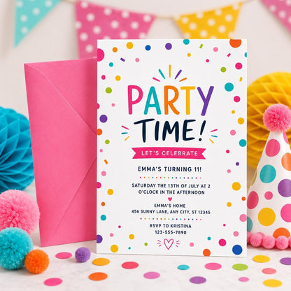 Party Time Invitation, Girl Birthday Invitation, Varsity Patch Party Preppy Invitation, Jump Party Birthday, Kids Invitation Editable Canva __etsy:8080390907