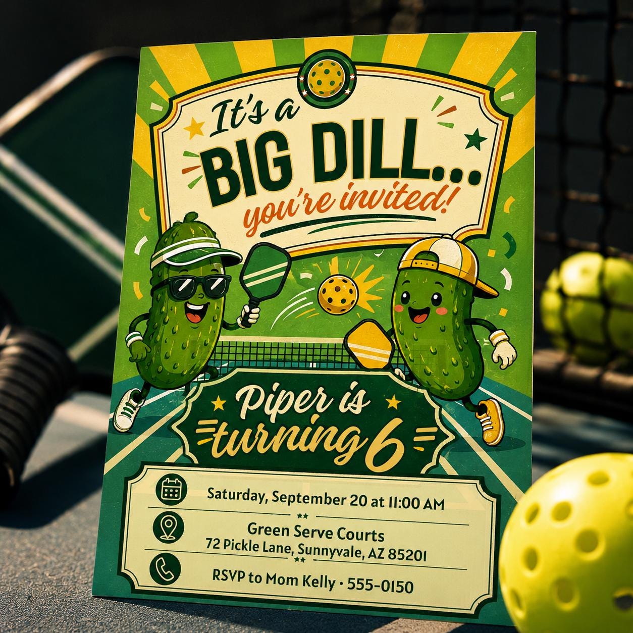 Pickleball Birthday Invitation, Big Dill Party Theme, Turning Two is a Big Dill Party Girl, Big Dill Pickle Kids Invite, Editable Canva __etsy:8070597420