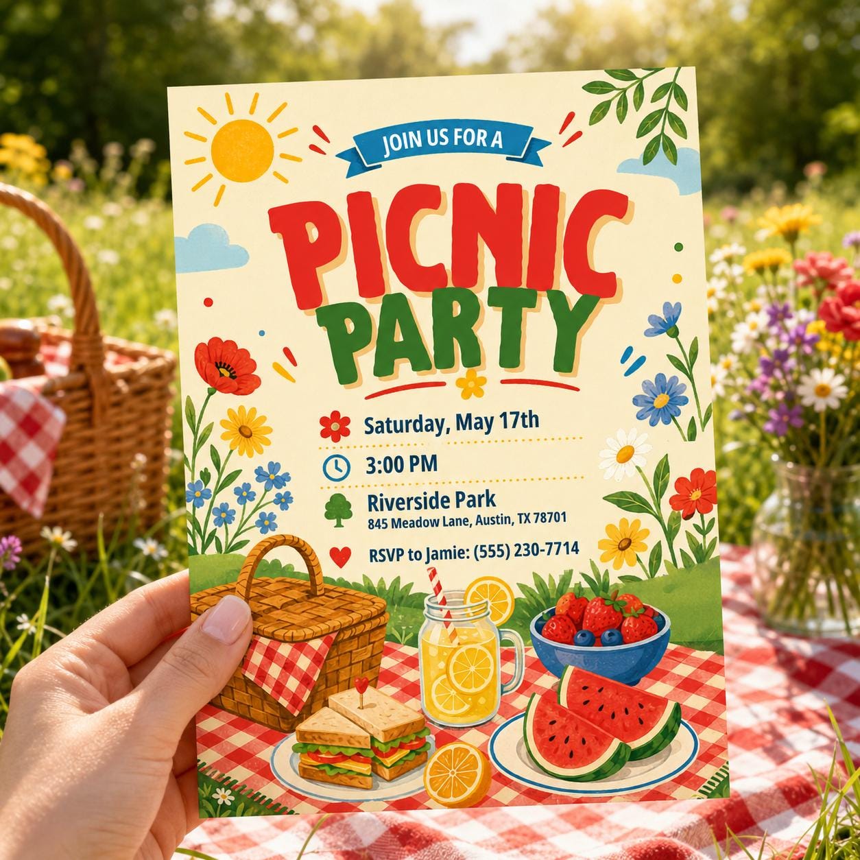 Picnic Invitation, Editable Canva Summer Party Invite, Summer Park Party Invitation, Outdoor Party Invite, Picnic Birthday invitation __etsy:8053444194