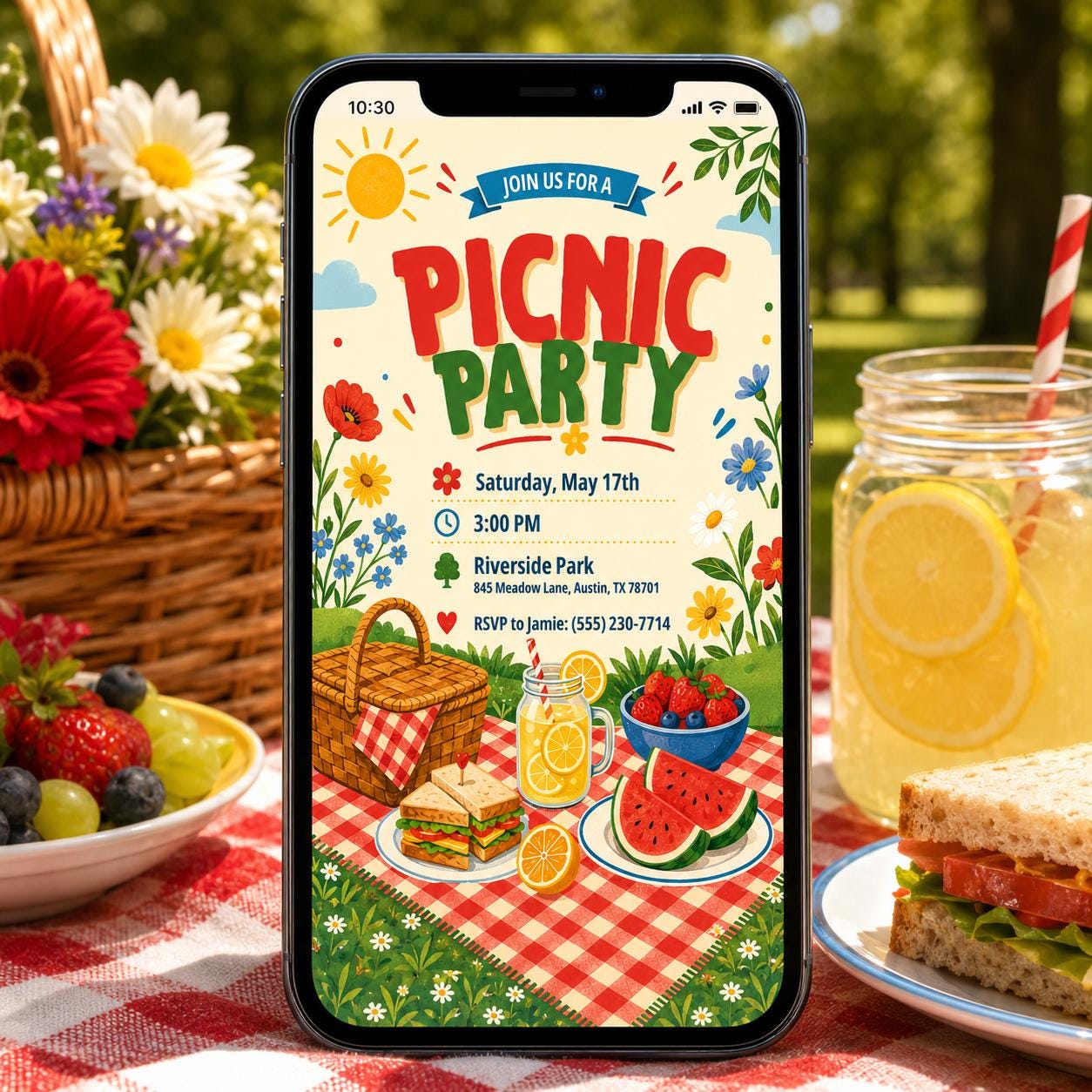 Picnic Invitation, Editable Canva Summer Party Invite, Summer Park Party Invitation, Outdoor Party Invite, Picnic Birthday invitation __etsy:8053444218