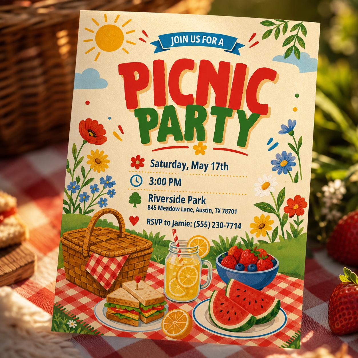 Picnic Invitation, Editable Canva Summer Party Invite, Summer Park Party Invitation, Outdoor Party Invite, Picnic Birthday invitation __etsy:8101359711
