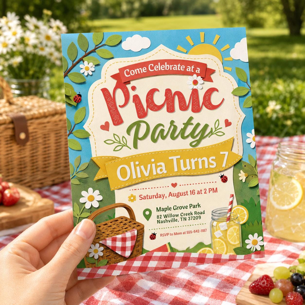 Picnic Invitation Template Summer Party Summer Park Party Invitation, Outdoor Party Invite, Picnic Birthday invitation Canva Template __etsy:8108174599