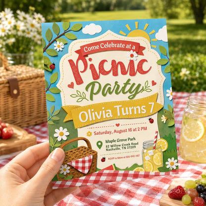 Picnic Invitation Template Summer Party Summer Park Party Invitation, Outdoor Party Invite, Picnic Birthday invitation Canva Template __etsy:8108174599