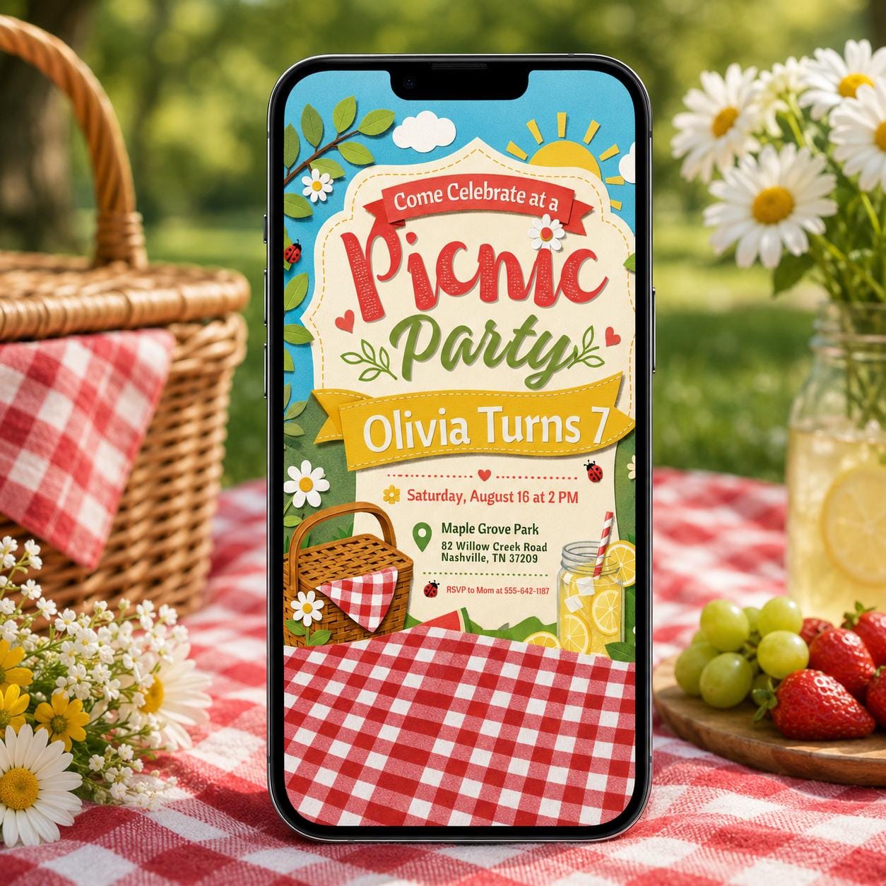 Picnic Invitation Template Summer Party Summer Park Party Invitation, Outdoor Party Invite, Picnic Birthday invitation Canva Template __etsy:8108174597