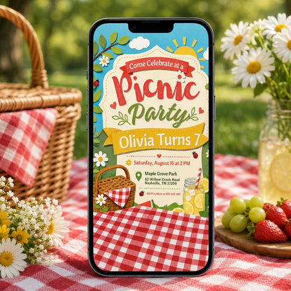 Picnic Invitation Template Summer Party Summer Park Party Invitation, Outdoor Party Invite, Picnic Birthday invitation Canva Template __etsy:8108174597