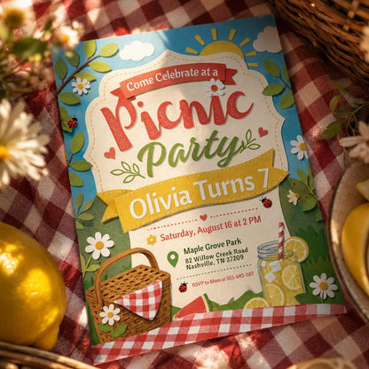Picnic Invitation Template Summer Party Summer Park Party Invitation, Outdoor Party Invite, Picnic Birthday invitation Canva Template __etsy:8060261524