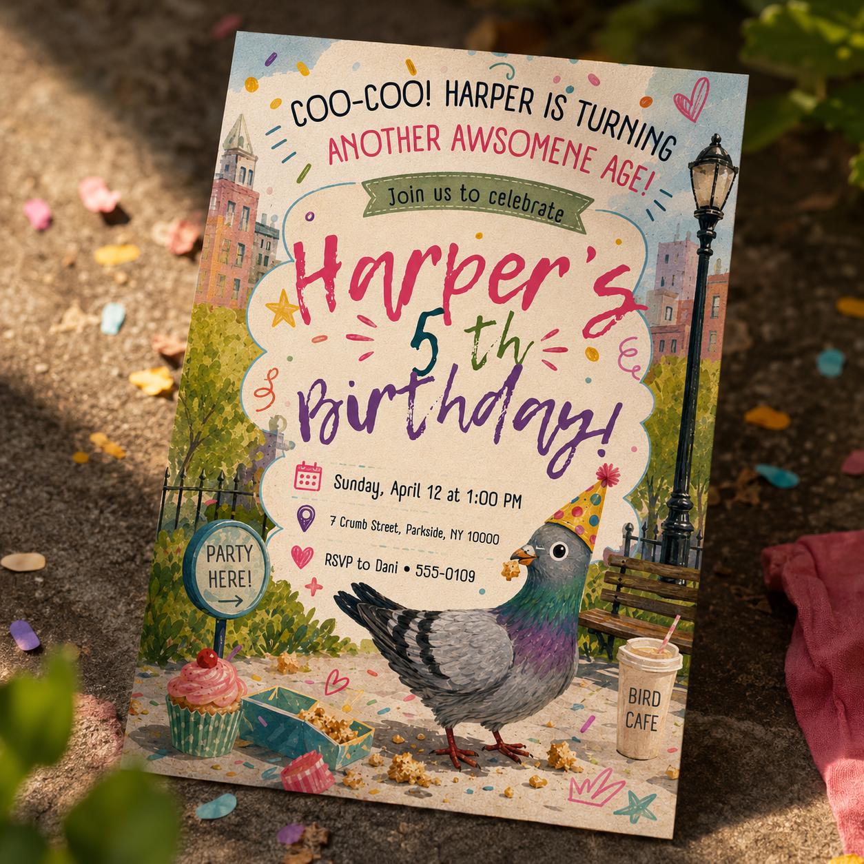 Pigeon Birthday Invitation, Funny Bird Party Invite , Animal Theme , Capybara Birthday Party Invitation , Canva Template __etsy:8063820386