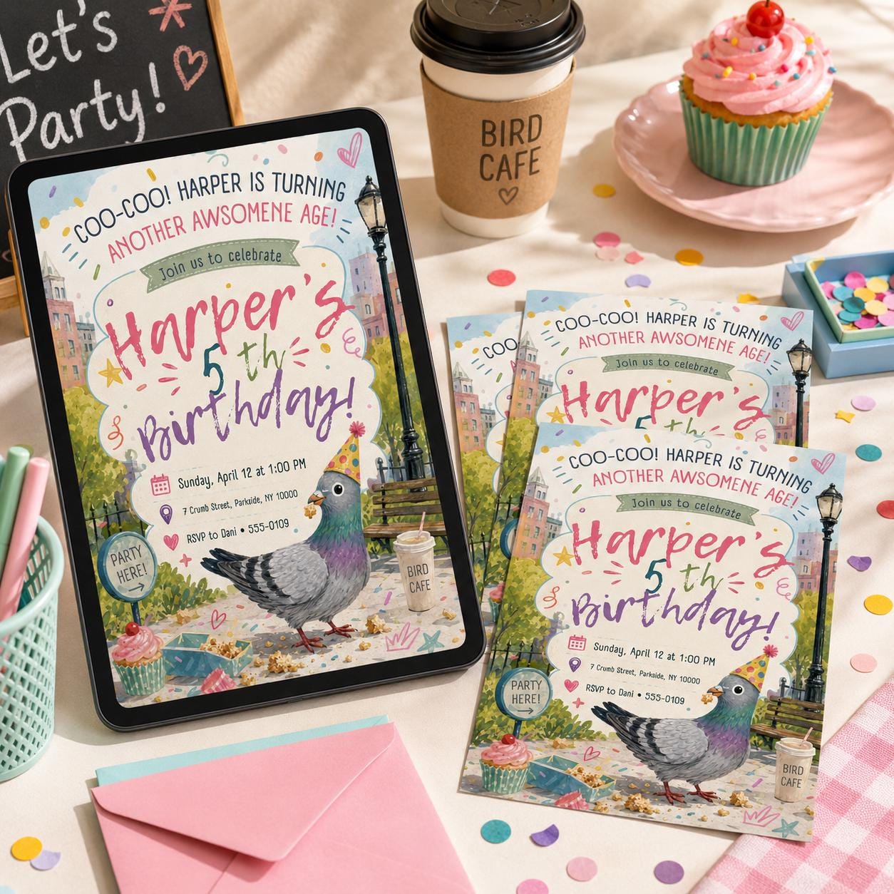Pigeon Birthday Invitation, Funny Bird Party Invite , Animal Theme , Capybara Birthday Party Invitation , Canva Template __etsy:8111738125