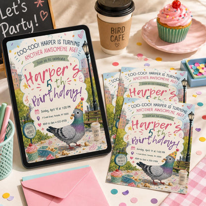 Pigeon Birthday Invitation, Funny Bird Party Invite , Animal Theme , Capybara Birthday Party Invitation , Canva Template __etsy:8111738125