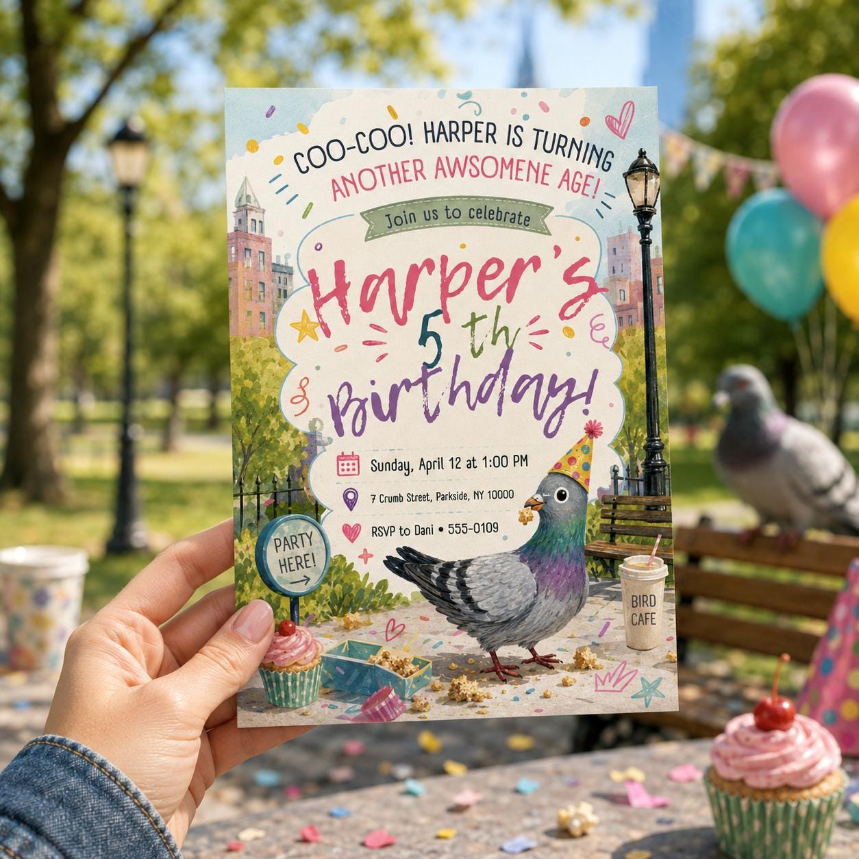 Pigeon Birthday Invitation, Funny Bird Party Invite , Animal Theme , Capybara Birthday Party Invitation , Canva Template __etsy:8063820502
