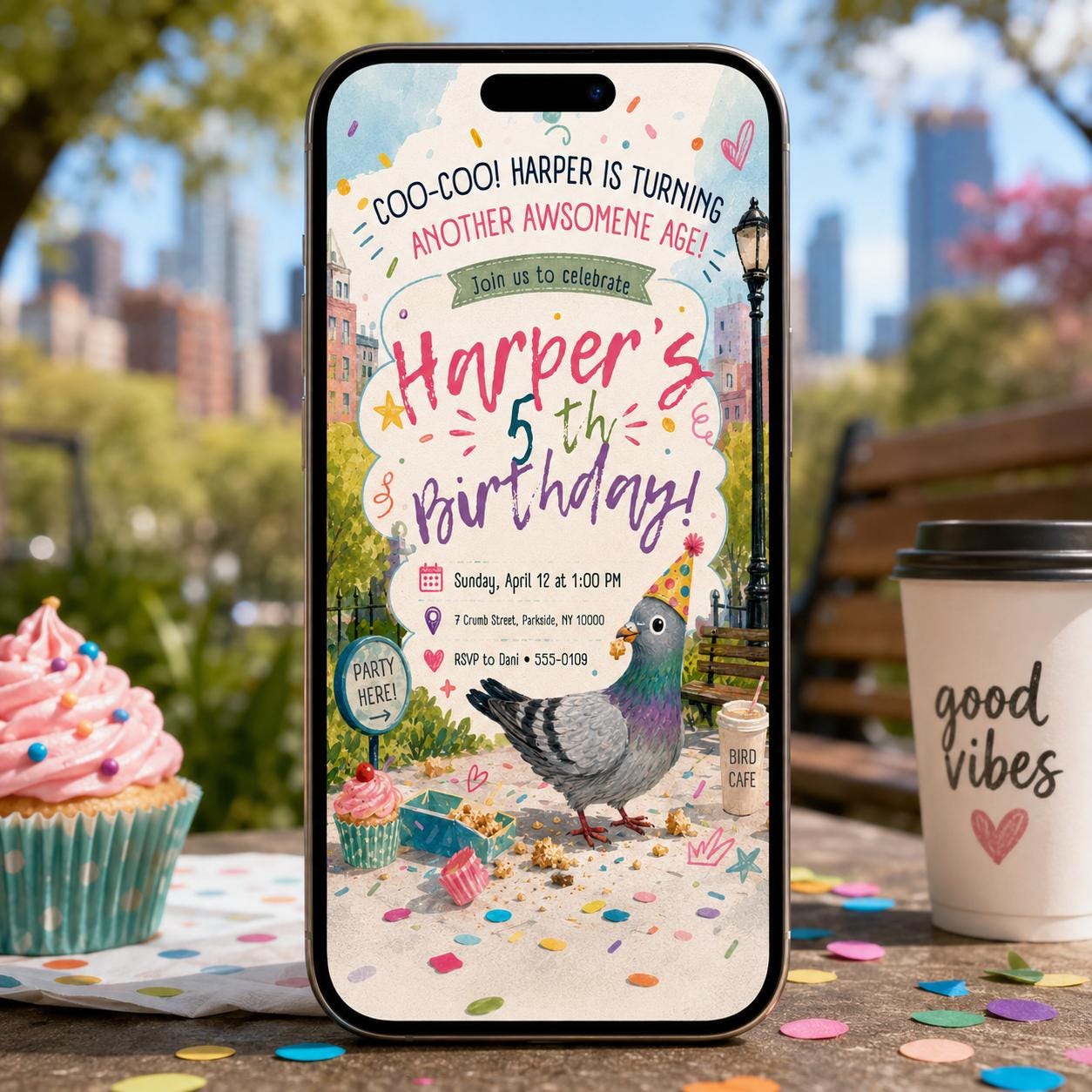 Pigeon Birthday Invitation, Funny Bird Party Invite , Animal Theme , Capybara Birthday Party Invitation , Canva Template __etsy:8063820488