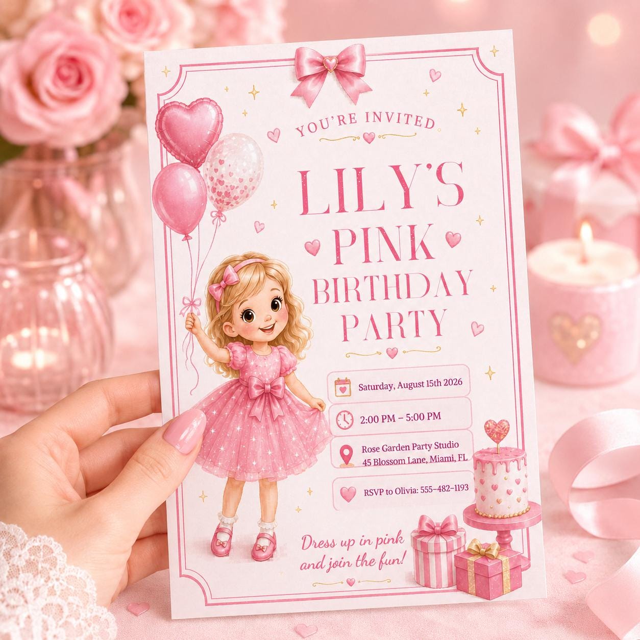 Pink Bow Birthday Invitation, Coquette Girly Party Invite, coquette bow invite, Pink bow 1st birthday invitation, Canva Template __etsy:8055838954