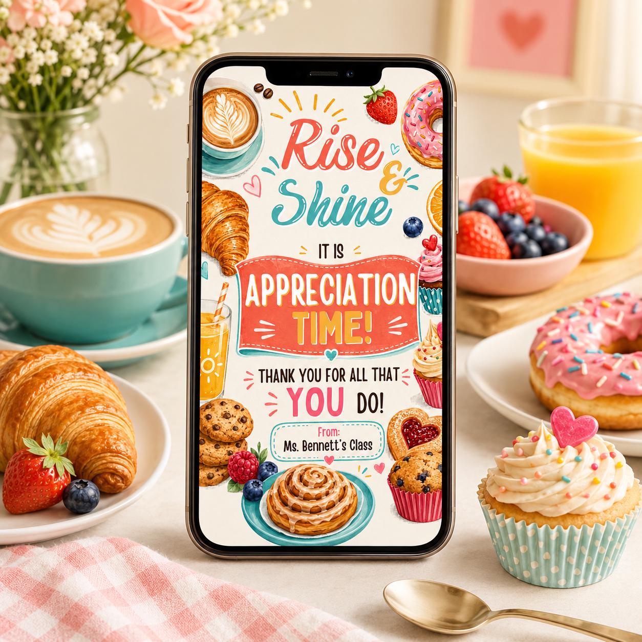 Pink Breakfast Invitation, Rise and Shine Birthday Invite, Pink Gingham Breakfast Party Invite, Brunch Party Appreciation Time Invitation __etsy:8056930959
