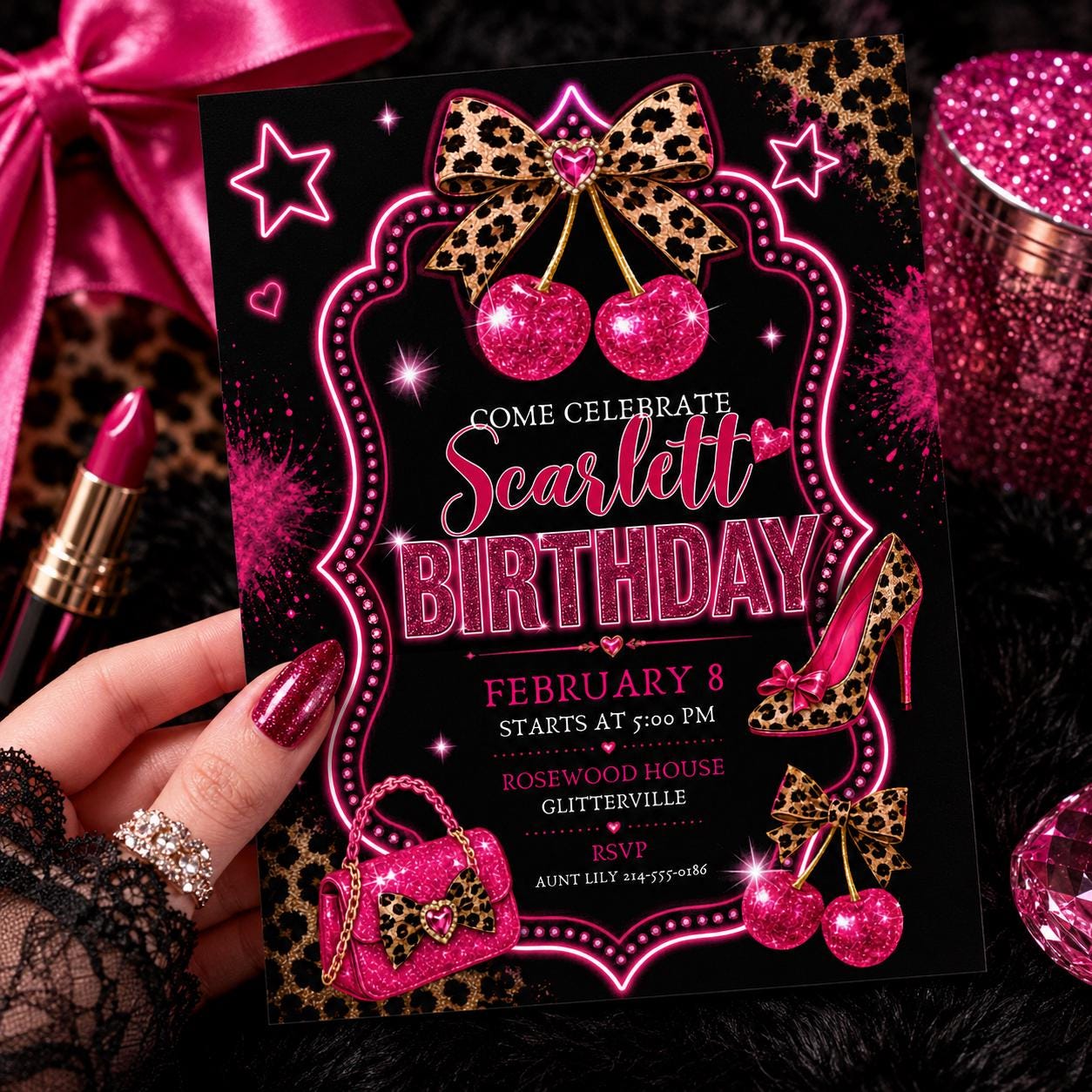 Pink Cherry Gingham Birthday Invitation, Cherry Birthday Invite, Pink Gingham Nostalgic Birthday Party, Editable Canva Template __etsy:8008456416