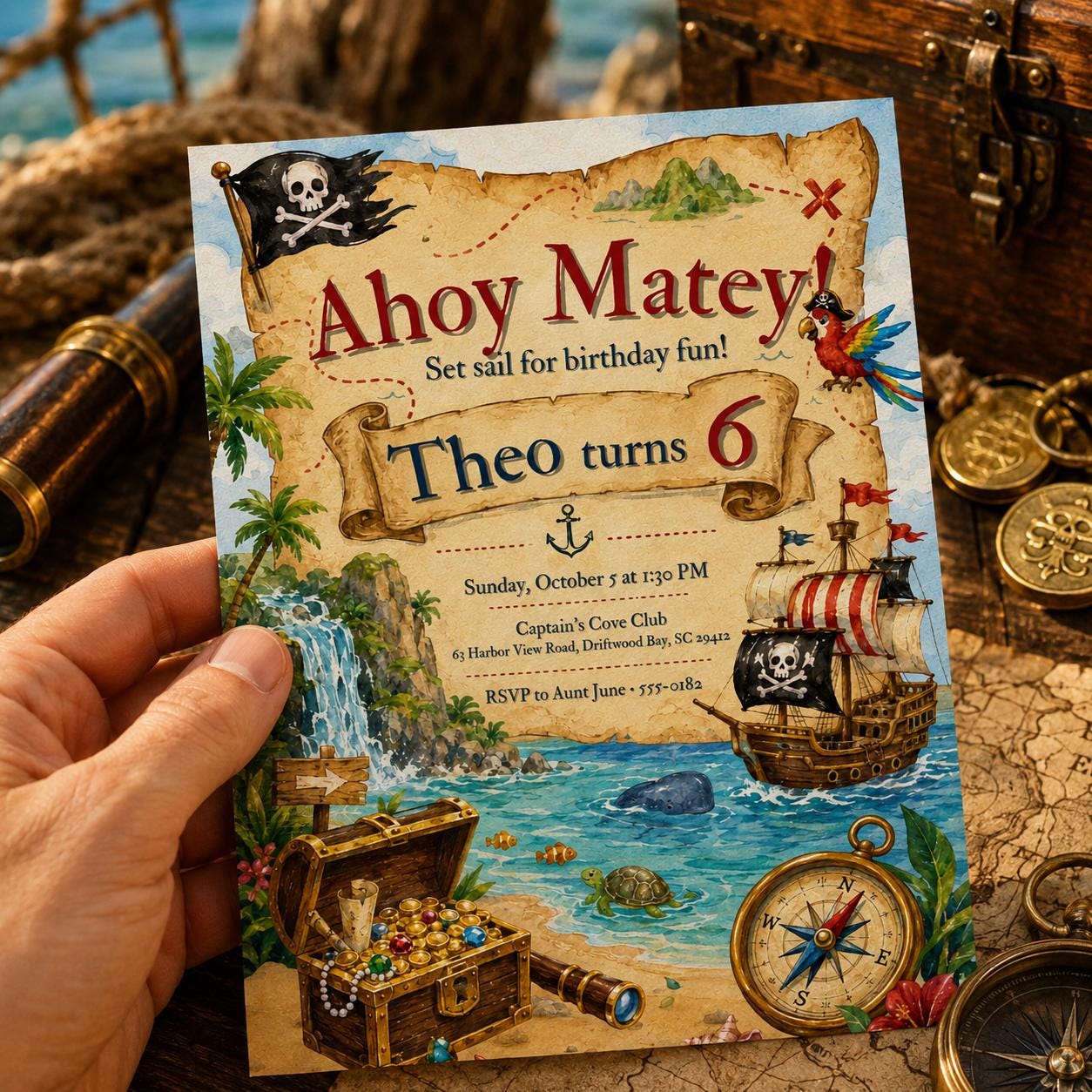 Pirate Birthday invite, Pirate Invitation, Ahoy Matey Birthday Party Invite, Ahoy Matey Birthday Invite, Treasure Hunt Birthday Invite Canva __etsy:8111097675