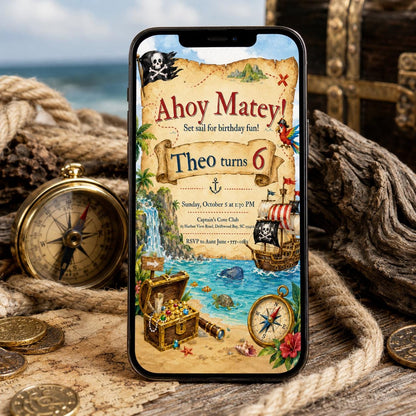Pirate Birthday invite, Pirate Invitation, Ahoy Matey Birthday Party Invite, Ahoy Matey Birthday Invite, Treasure Hunt Birthday Invite Canva __etsy:8063179248
