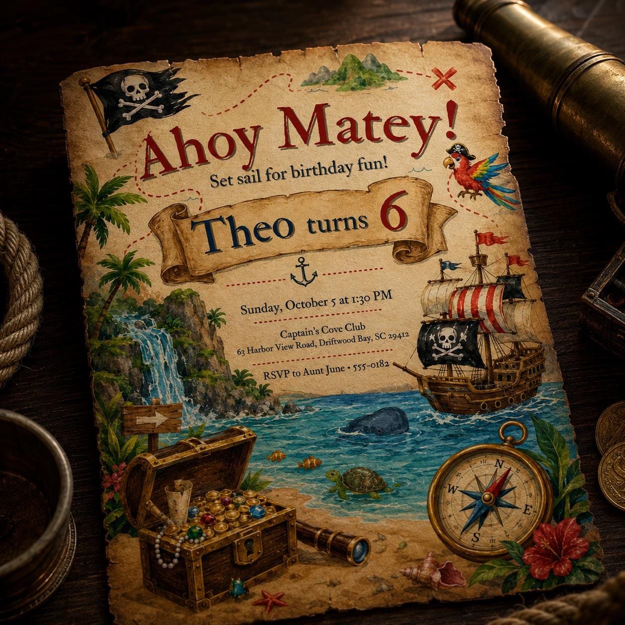 Pirate Birthday invite, Pirate Invitation, Ahoy Matey Birthday Party Invite, Ahoy Matey Birthday Invite, Treasure Hunt Birthday Invite Canva __etsy:8111097727