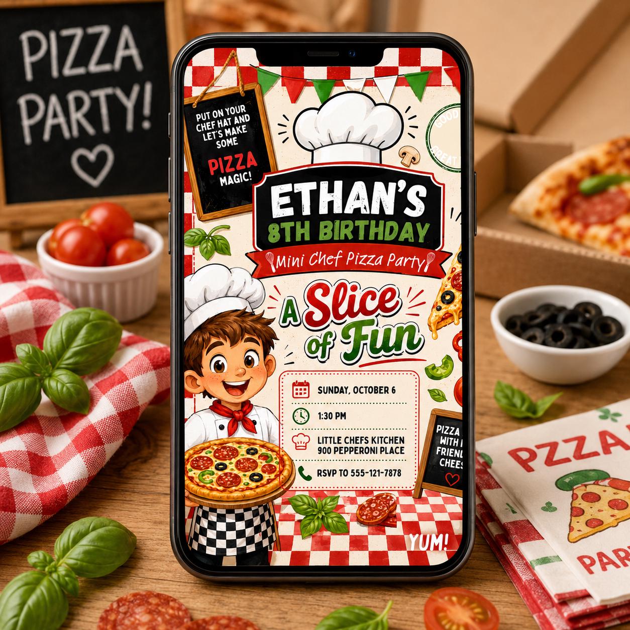 Pizza Party Birthday Invitation,  Pizza Making Party Invite, Italian Dinner Theme, Canva Template __etsy:8046303238