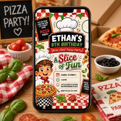 Pizza Party Birthday Invitation,  Pizza Making Party Invite, Italian Dinner Theme, Canva Template __etsy:8046303238