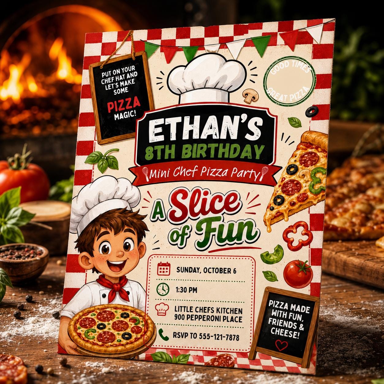 Pizza Party Birthday Invitation,  Pizza Making Party Invite, Italian Dinner Theme, Canva Template __etsy:8094214007