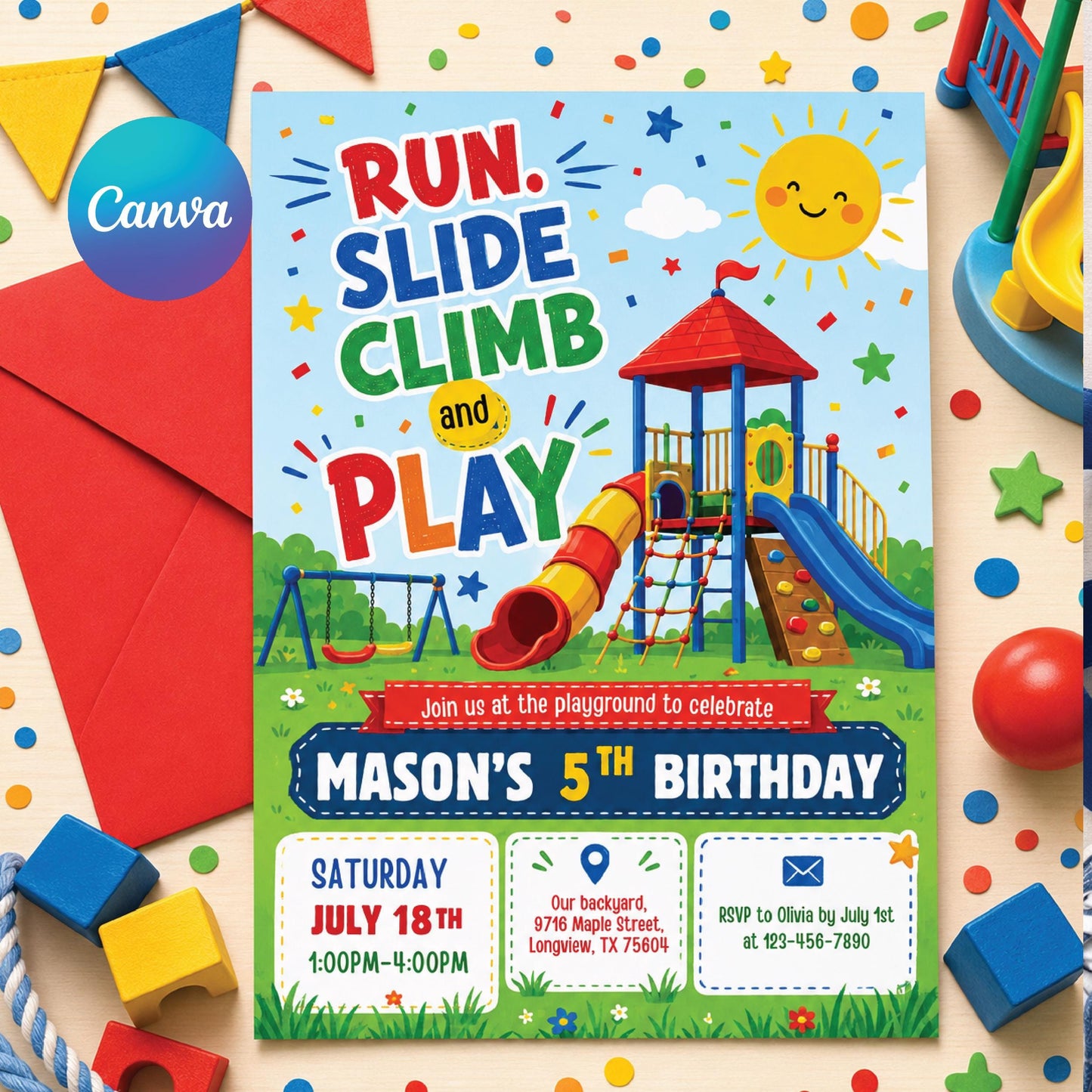 Playground Birthday Invitation, Bounce Indoor Playground, Jungle Gym Party Invite Template, Soft Play Climb, Outdoor Party, Editable Canva __etsy:8066506181