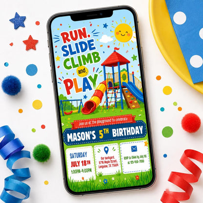 Playground Birthday Invitation, Bounce Indoor Playground, Jungle Gym Party Invite Template, Soft Play Climb, Outdoor Party, Editable Canva __etsy:8018584124