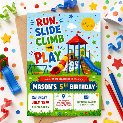Playground Birthday Invitation, Bounce Indoor Playground, Jungle Gym Party Invite Template, Soft Play Climb, Outdoor Party, Editable Canva __etsy:8018584120