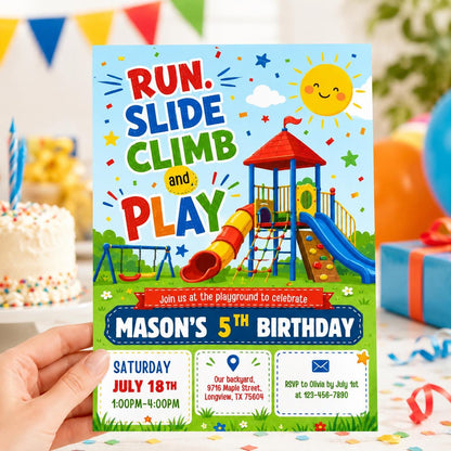 Playground Birthday Invitation, Bounce Indoor Playground, Jungle Gym Party Invite Template, Soft Play Climb, Outdoor Party, Editable Canva __etsy:8018584110