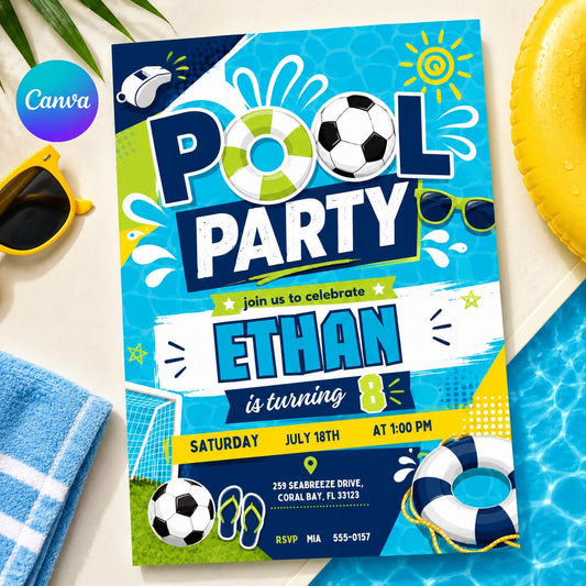 Pool Party Birthday Invitation Canva Template, Summer Swim Party Invite, Summer invite Kids Splish splash Birthday Digital Printable Evite __etsy:8124096328