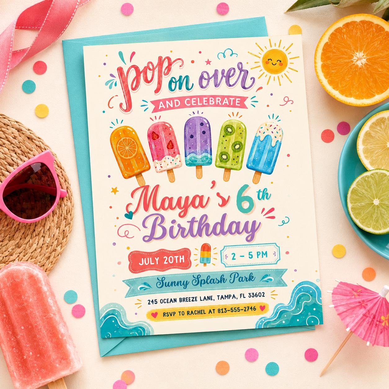Pop on Over Birthday Invitation, popcorn Invitation, Editable Birthday invite, popcorn, popsicle, movie,  Popsicle Theme, Canva Template __etsy:8047107393