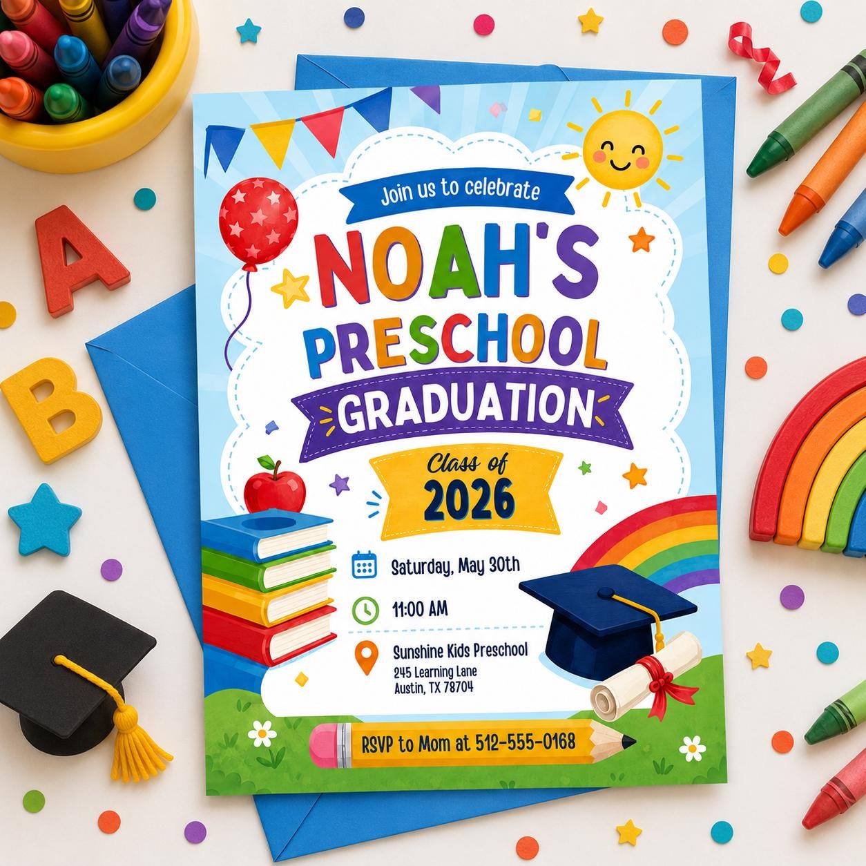 Preschool Graduation Invitation, Pre-K Graduation Invitation, Preschool Graduation Invite Class of 2025 Preschool, Editable Canva Template __etsy:8010668414