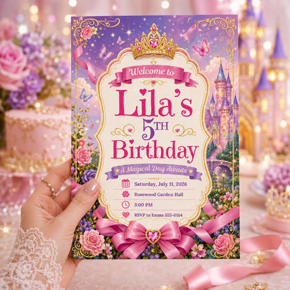 Princess Birthday Invitation Princess Birthday Template Princess Theme Party Princess Invite Princess Canva Template Royal Birthday Invite __etsy:8074234764