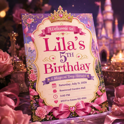 Princess Birthday Invitation Princess Birthday Template Princess Theme Party Princess Invite Princess Canva Template Royal Birthday Invite __etsy:8074234904