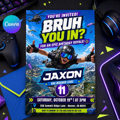 Printable Bruh birthday invitation, Gamer boy bday invite, teenager birthday, Bruh It's My Birthday invite template, teens party, Canva __etsy:8058482505