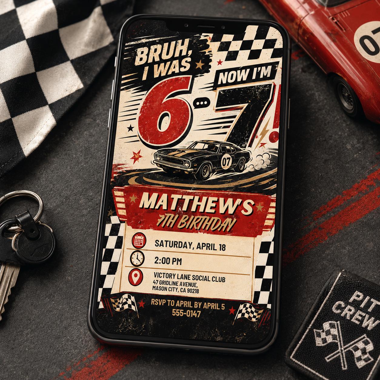 Race Car Birthday Invitation, Six Seven Meme Birthday Invitation, 7th Birthday Boy Invitation, I Was 6 Now I’m 7 Birthday Invite, Canva __etsy:8118533541