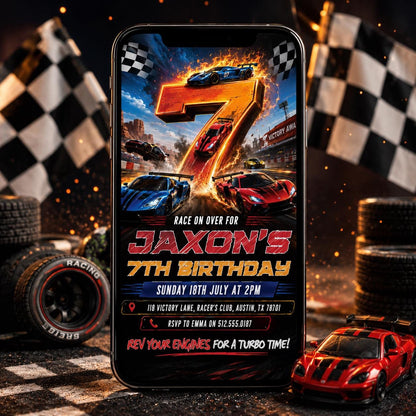 Race Car 7th Birthday Invitation, Racecar Party, Racing Car Party, Sport Race Car Invite, Boys 7th Birthday Party Invitation, Editable Canva __etsy:8023358372
