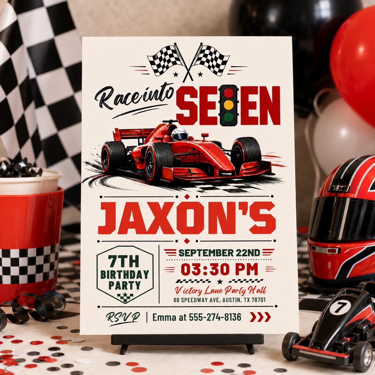 Race Into Seven Invitation, Fast Seven Race Car Invite Fast Five Race Car Birthday Invitation, 7h Birthday Party Invite, Canva Template __etsy:8075570513