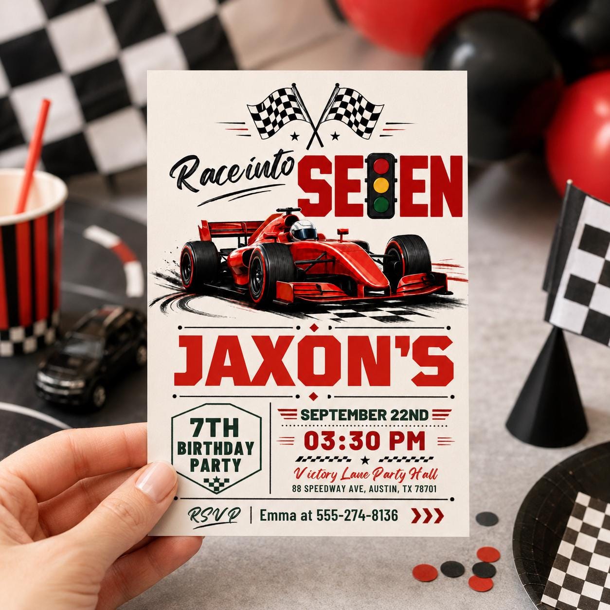 Race Into Seven Invitation, Fast Seven Race Car Invite Fast Five Race Car Birthday Invitation, 7h Birthday Party Invite, Canva Template __etsy:8027657986