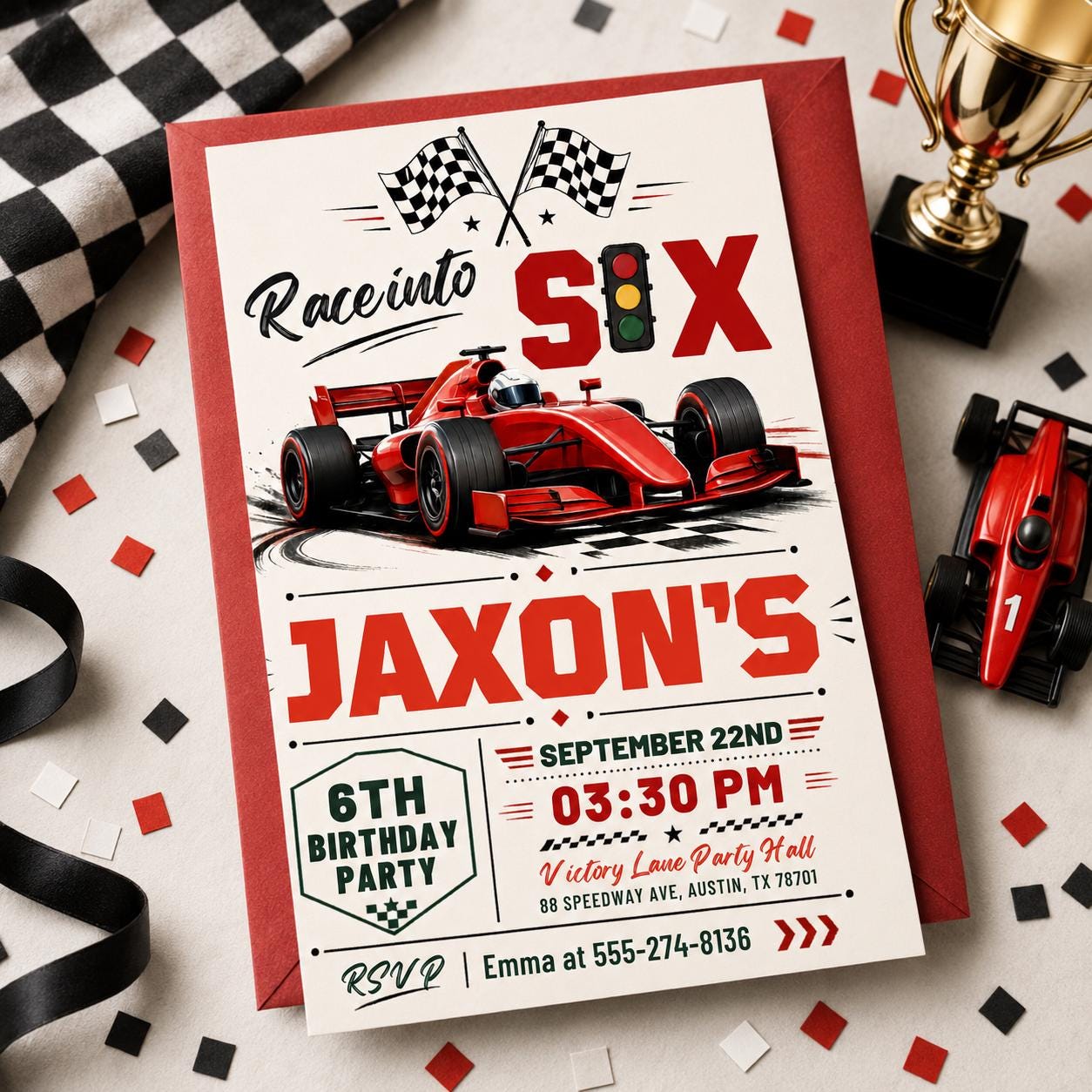 Race Into Six Invitation, Fast Six Race Car Invite Fast Five Race Car Birthday Invitation, 6h Birthday Party Invite, Editable Canva Template __etsy:8027403512