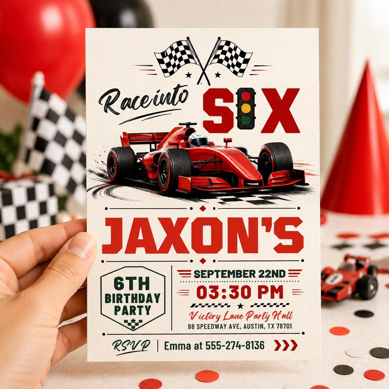 Race Into Six Invitation, Fast Six Race Car Invite Fast Five Race Car Birthday Invitation, 6h Birthday Party Invite, Editable Canva Template __etsy:8027403508