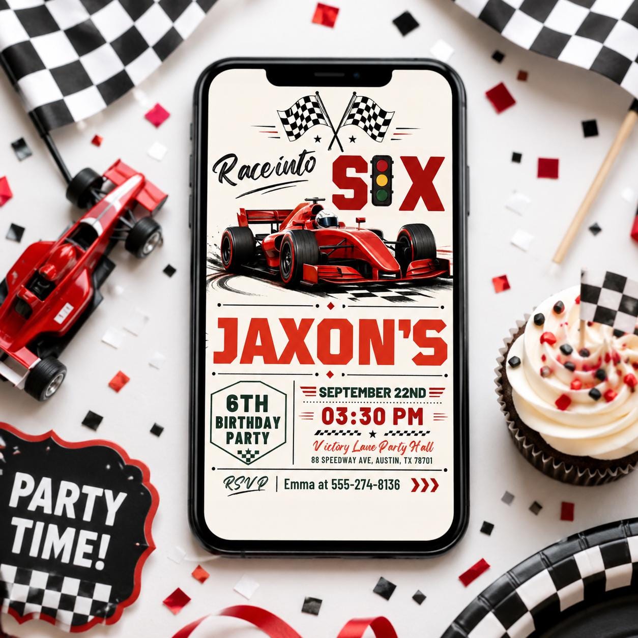 Race Into Six Invitation, Fast Six Race Car Invite Fast Five Race Car Birthday Invitation, 6h Birthday Party Invite, Editable Canva Template __etsy:8027403502