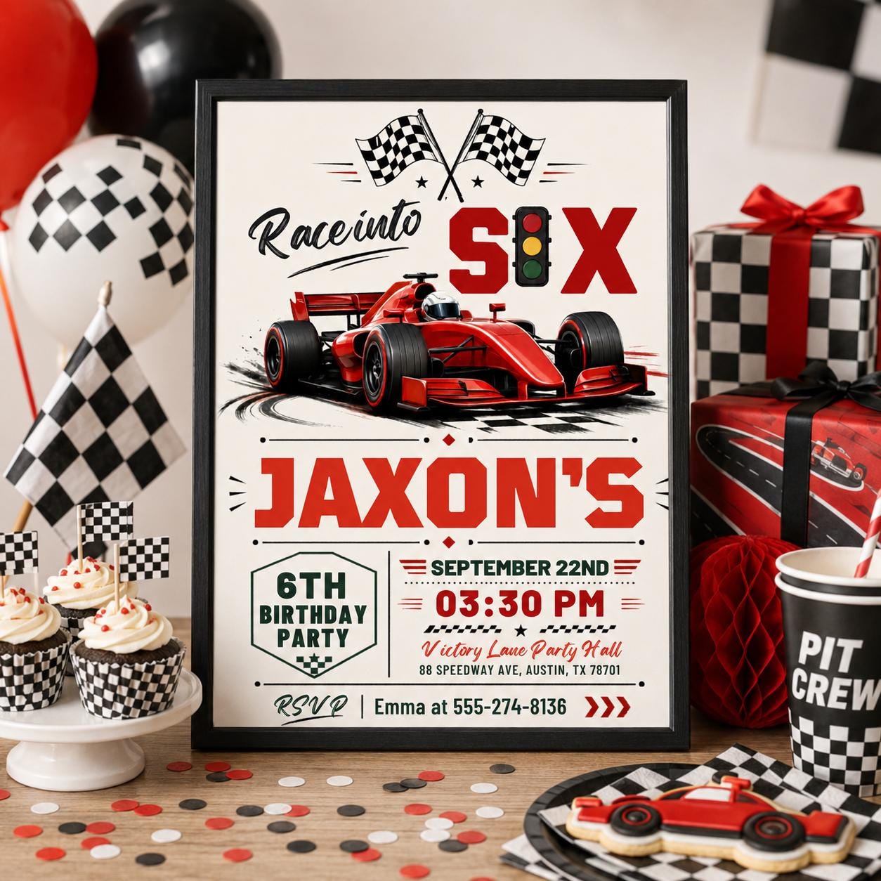 Race Into Six Invitation, Fast Six Race Car Invite Fast Five Race Car Birthday Invitation, 6h Birthday Party Invite, Editable Canva Template __etsy:8075315801