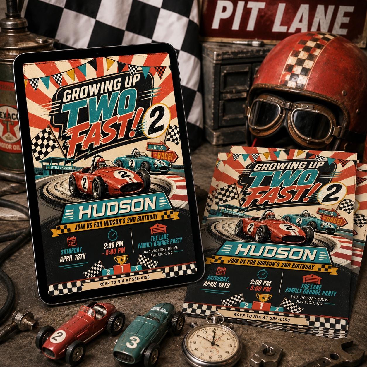 Racing Theme 2nd Birthday, Growing Up Two Fast Birthday Invitation, Race Car Toddler Party Invite, Editable Canva Template __etsy:8072499360