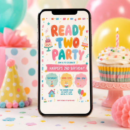 Ready Two Party Invitation, 2nd Birthday Girl Invitation, Spring Birthday Party Invite, Girl Invite, 2nd Invitation, Editable Canva Template __etsy:7999153270