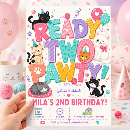 Ready Two Pawty Birthday Invitation Girl, Dog 2nd Birthday Invite, Puppy Party Invitation, Editable Canva Template, Girl Second Birthday __etsy:7991918714