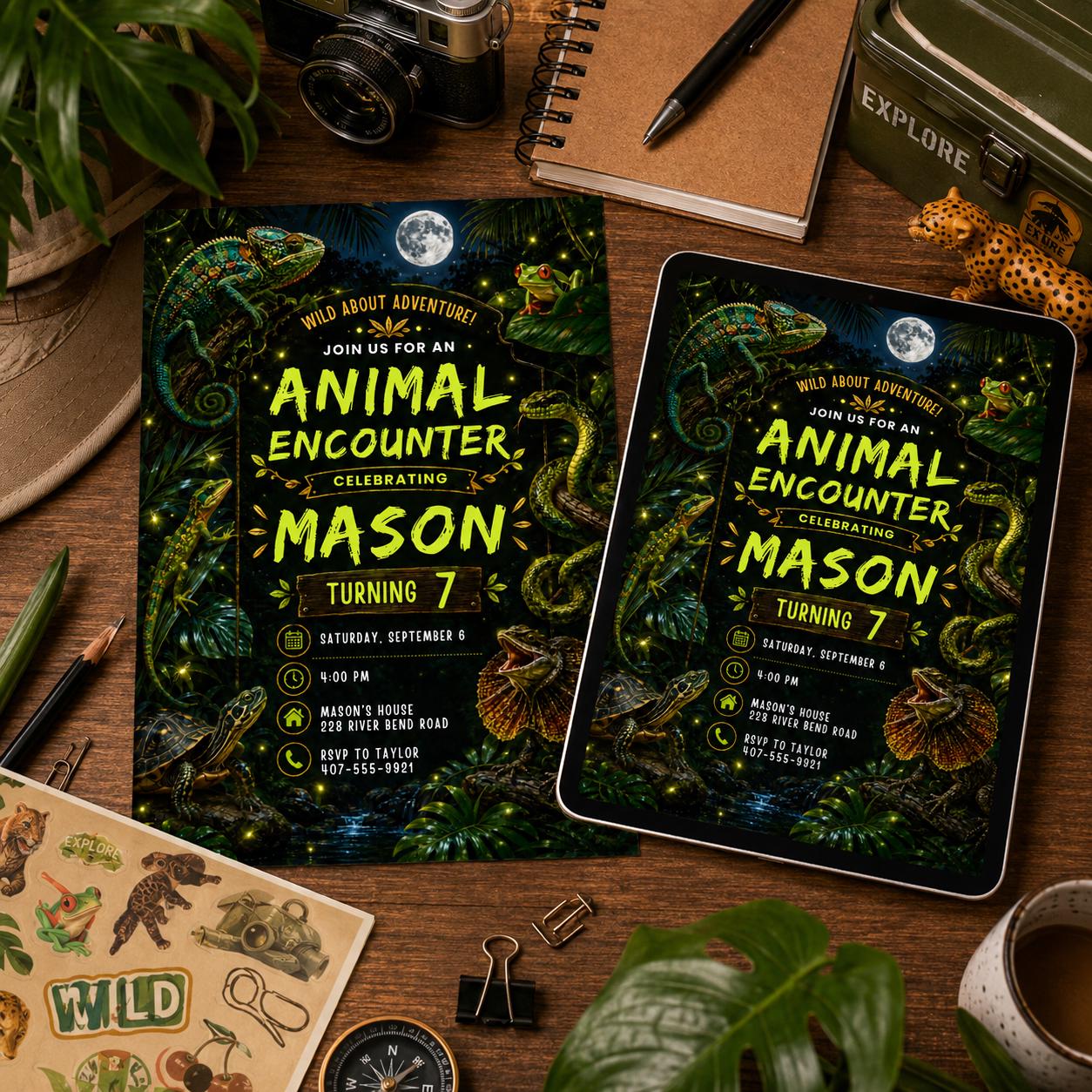 Reptile Birthday Invitation Editable Template, Lizard Nature Theme Boy Printable Invite, Zoo Animal Encounter Party, Editable Canva Template __etsy:8086028205